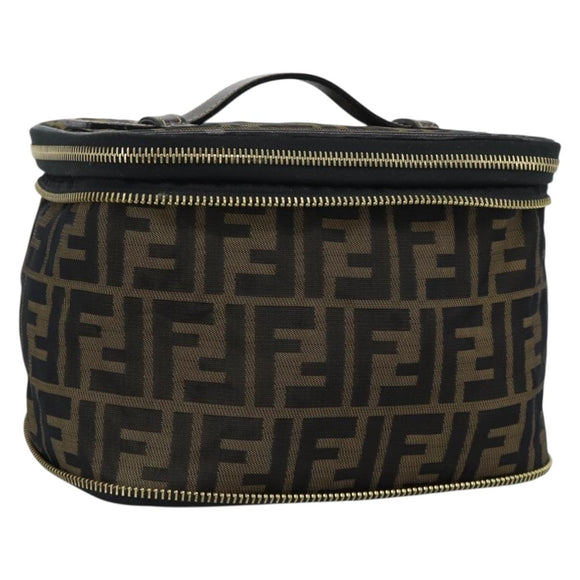 FENDI Zucca Canvas Vanity Hand Bag Black Brown Auth 189549
