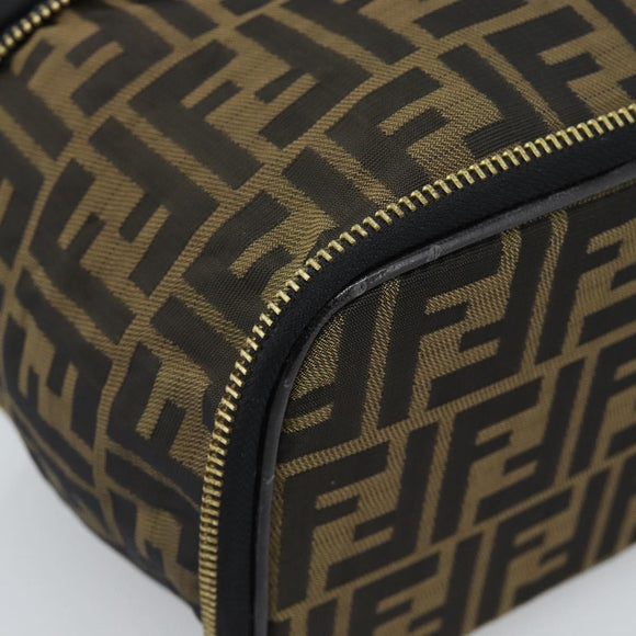 FENDI Zucca Canvas Vanity Hand Bag Black Brown Auth 189549