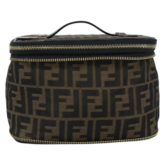 FENDI Zucca Canvas Vanity Hand Bag Black Brown Auth 189549