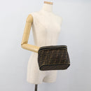 FENDI Zucca Canvas Vanity Hand Bag Black Brown Auth 189549-21