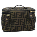 FENDI Zucca Canvas Vanity Hand Bag Black Brown Auth 189549-2