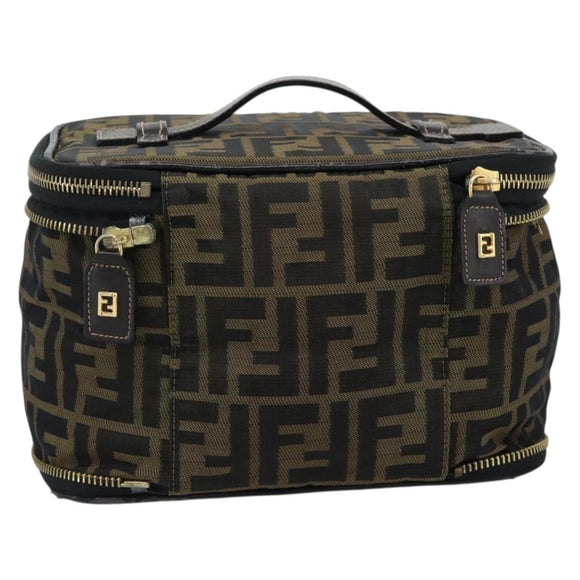 FENDI Zucca Canvas Vanity Hand Bag Black Brown Auth 189549