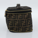 FENDI Zucca Canvas Vanity Hand Bag Black Brown Auth 189549-3