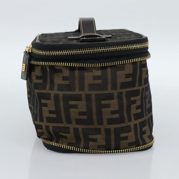FENDI Zucca Canvas Vanity Hand Bag Black Brown Auth 189549