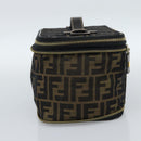 FENDI Zucca Canvas Vanity Hand Bag Black Brown Auth 189549-4
