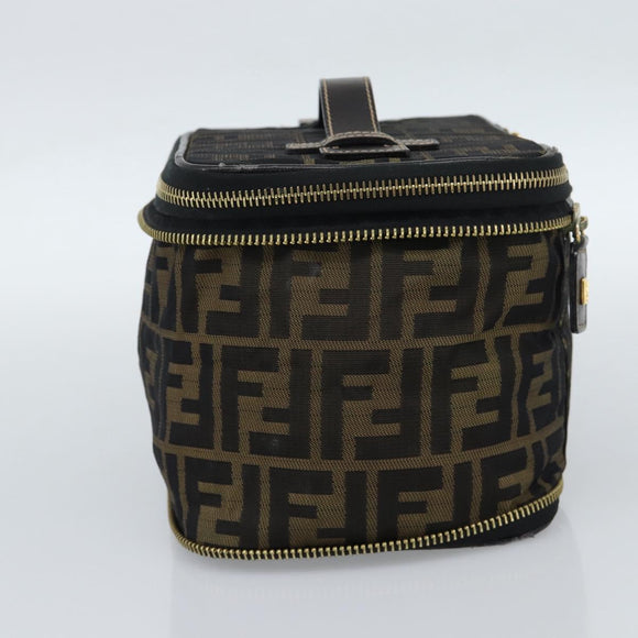 FENDI Zucca Canvas Vanity Hand Bag Black Brown Auth 189549