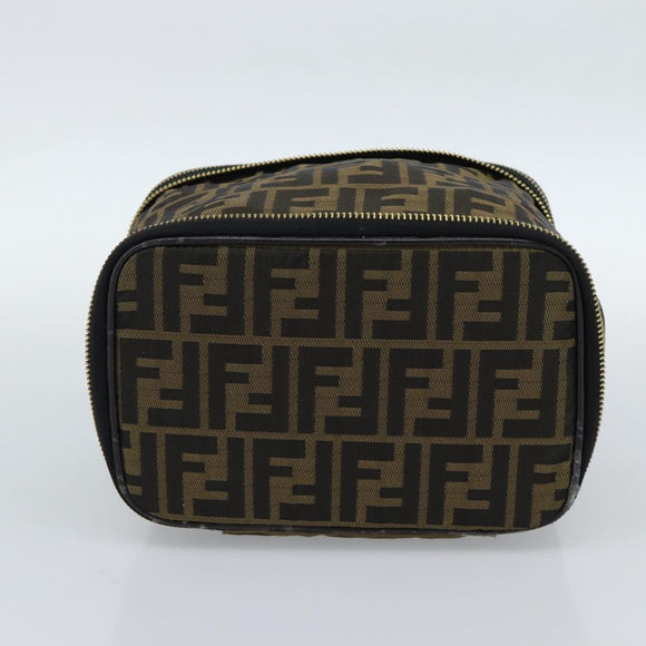 FENDI Zucca Canvas Vanity Hand Bag Black Brown Auth 189549