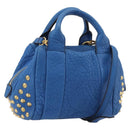 MCM Hand Bag Leather 2way Blue Gold Auth 189551A-1