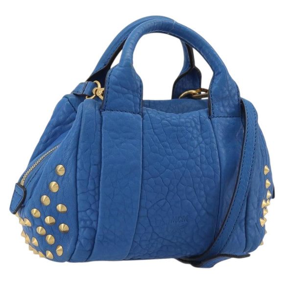 MCM Hand Bag Leather 2way Blue Gold Auth 189551A