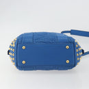 MCM Hand Bag Leather 2way Blue Gold Auth 189551A-11