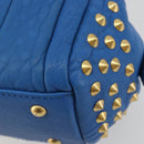 MCM Hand Bag Leather 2way Blue Gold Auth 189551A-14