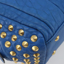 MCM Hand Bag Leather 2way Blue Gold Auth 189551A-15