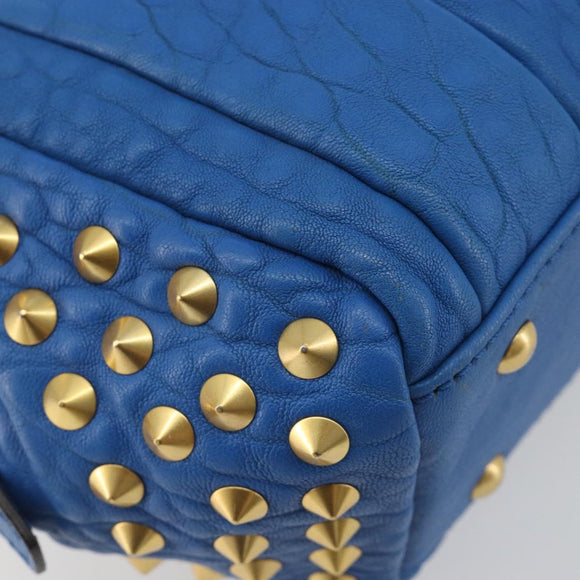 MCM Hand Bag Leather 2way Blue Gold Auth 189551A
