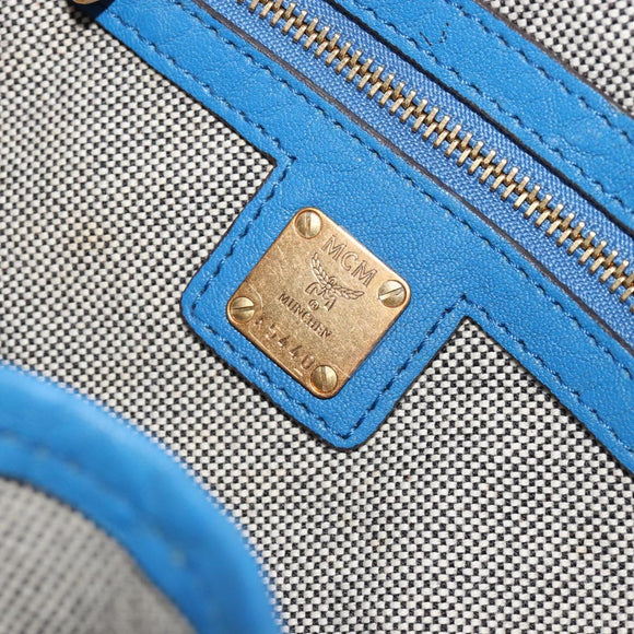 MCM Hand Bag Leather 2way Blue Gold Auth 189551A