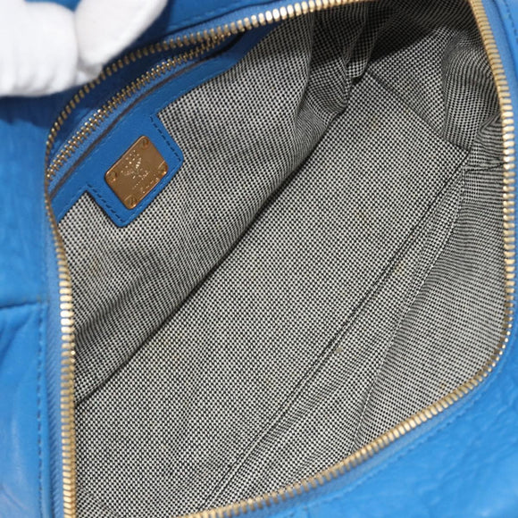 MCM Hand Bag Leather 2way Blue Gold Auth 189551A