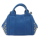 MCM Hand Bag Leather 2way Blue Gold Auth 189551A-3