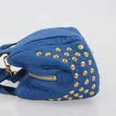 MCM Hand Bag Leather 2way Blue Gold Auth 189551A-5