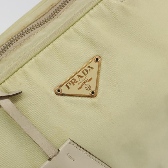 PRADA Hand Bag Nylon Ivory Gold Auth 189552A