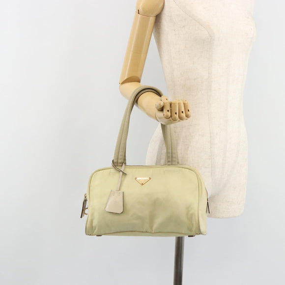 PRADA Hand Bag Nylon Ivory Gold Auth 189552A