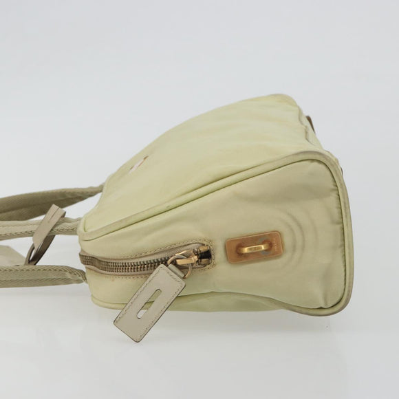 PRADA Hand Bag Nylon Ivory Gold Auth 189552A