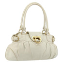 Salvatore Ferragamo Gancini Hand Bag Leather White Champagne Gold Auth 189556-1