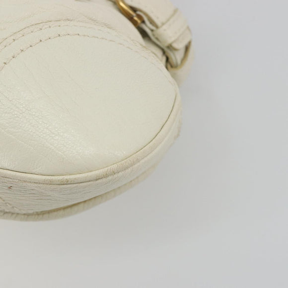 Salvatore Ferragamo Gancini Hand Bag Leather White Champagne Gold Auth 189556