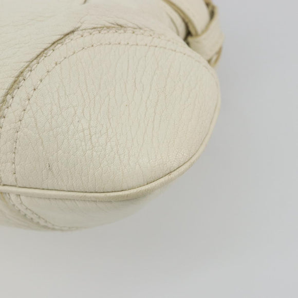 Salvatore Ferragamo Gancini Hand Bag Leather White Champagne Gold Auth 189556