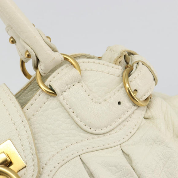 Salvatore Ferragamo Gancini Hand Bag Leather White Champagne Gold Auth 189556