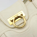 Salvatore Ferragamo Gancini Hand Bag Leather White Champagne Gold Auth 189556-18