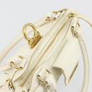 Salvatore Ferragamo Gancini Hand Bag Leather White Champagne Gold Auth 189556-10