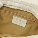 Salvatore Ferragamo Gancini Hand Bag Leather White Champagne Gold Auth 189556-12