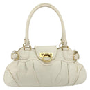 Salvatore Ferragamo Gancini Hand Bag Leather White Champagne Gold Auth 189556-13