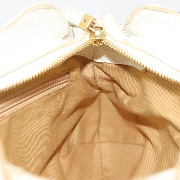 Salvatore Ferragamo Gancini Hand Bag Leather White Champagne Gold Auth 189556