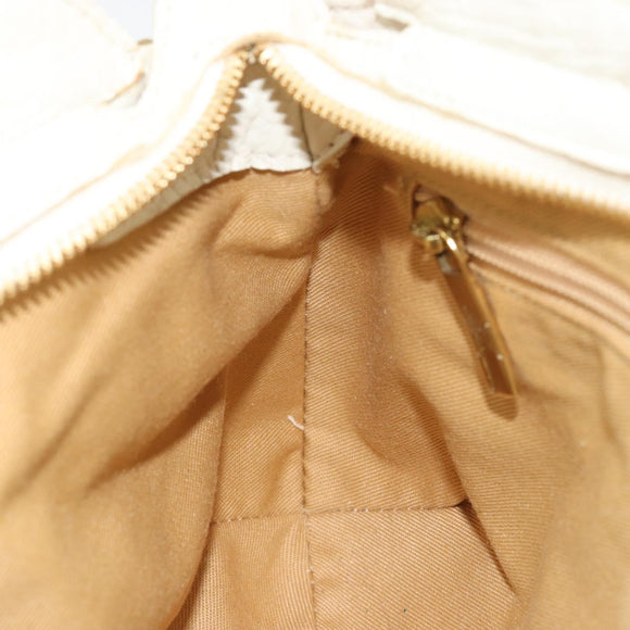 Salvatore Ferragamo Gancini Hand Bag Leather White Champagne Gold Auth 189556