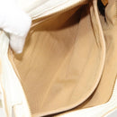 Salvatore Ferragamo Gancini Hand Bag Leather White Champagne Gold Auth 189556-23