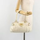 Salvatore Ferragamo Gancini Hand Bag Leather White Champagne Gold Auth 189556-24