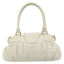Salvatore Ferragamo Gancini Hand Bag Leather White Champagne Gold Auth 189556-2