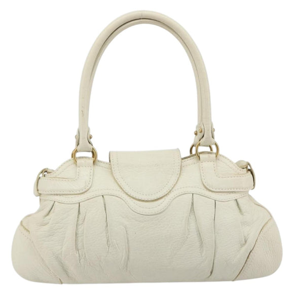Salvatore Ferragamo Gancini Hand Bag Leather White Champagne Gold Auth 189556