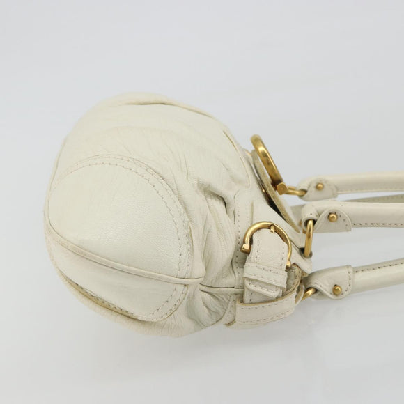 Salvatore Ferragamo Gancini Hand Bag Leather White Champagne Gold Auth 189556