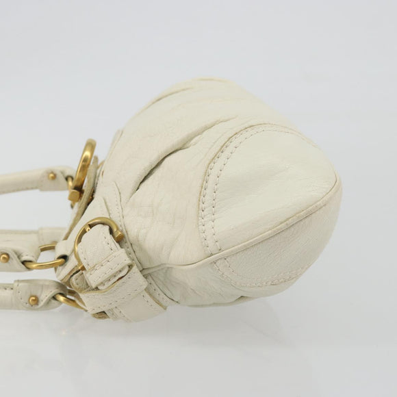 Salvatore Ferragamo Gancini Hand Bag Leather White Champagne Gold Auth 189556