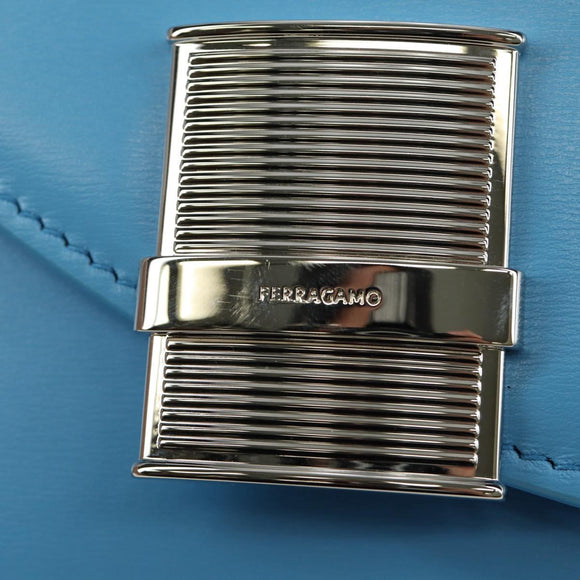 Salvatore Ferragamo Fiamma Shoulder Bag Leather Light Blue Silver Auth 189557M