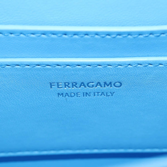 Salvatore Ferragamo Fiamma Shoulder Bag Leather Light Blue Silver Auth 189557M