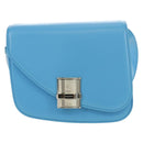 Salvatore Ferragamo Fiamma Shoulder Bag Leather Light Blue Silver Auth 189557M-2