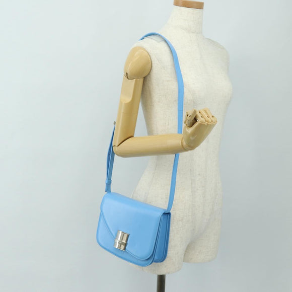 Salvatore Ferragamo Fiamma Shoulder Bag Leather Light Blue Silver Auth 189557M