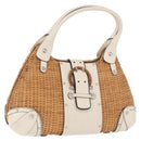 Salvatore Ferragamo Gancini Hand Bag Rattan Beige Silver Auth 189559A-1