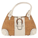 Salvatore Ferragamo Gancini Hand Bag Rattan Beige Silver Auth 189559A-13