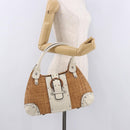 Salvatore Ferragamo Gancini Hand Bag Rattan Beige Silver Auth 189559A-26