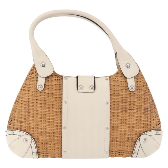 Salvatore Ferragamo Gancini Hand Bag Rattan Beige Silver Auth 189559A