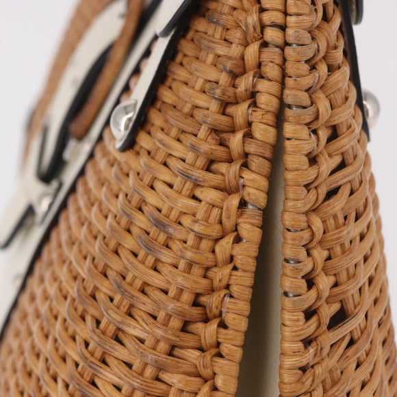 Salvatore Ferragamo Gancini Hand Bag Rattan Beige Silver Auth 189559A