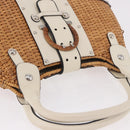 Salvatore Ferragamo Gancini Hand Bag Rattan Beige Silver Auth 189559A-14
